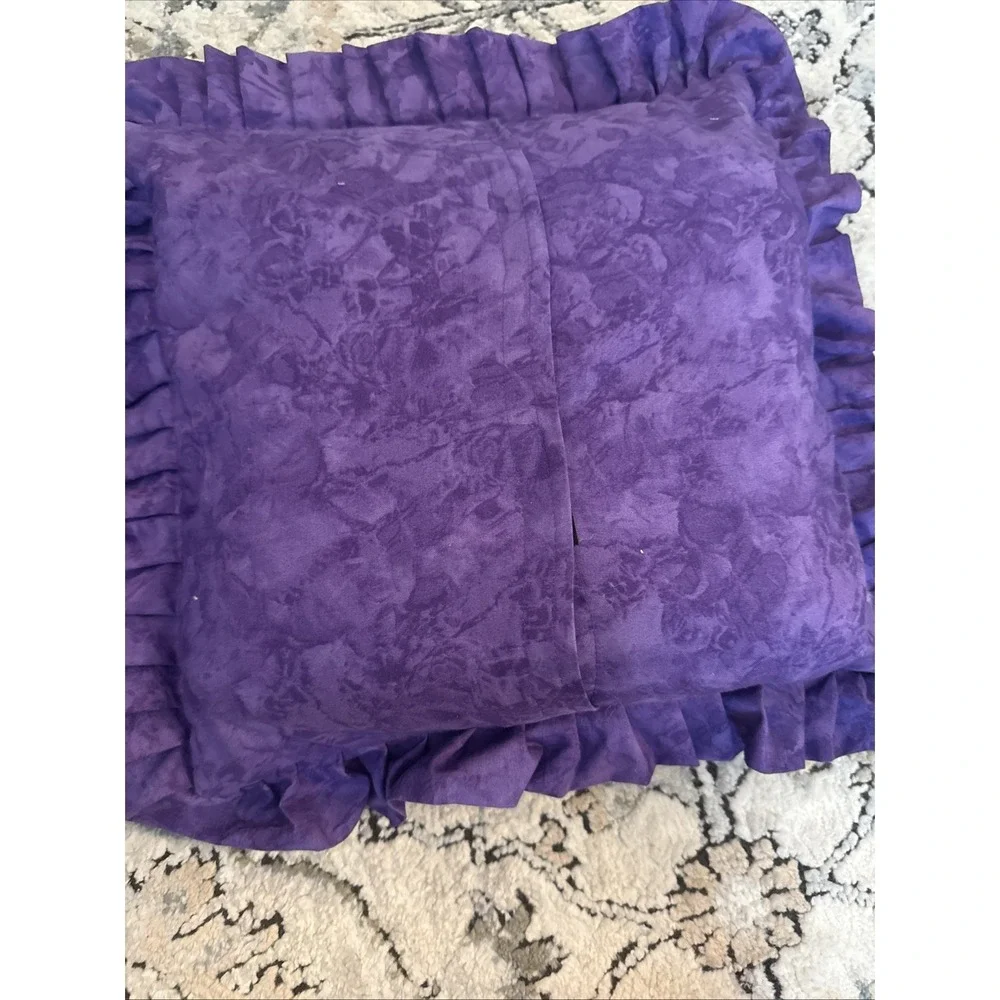 Set Of Two Purple Quilted Ruffled Pillows With Removable Covers Homemade 17x17